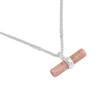 Aura Rhodochrosite Bar Necklace | Silver Plated