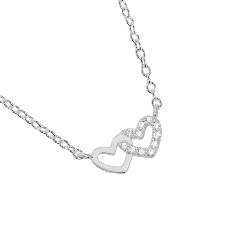 Mini Charms Pavé Linked Hearts Necklace | Silver Plated