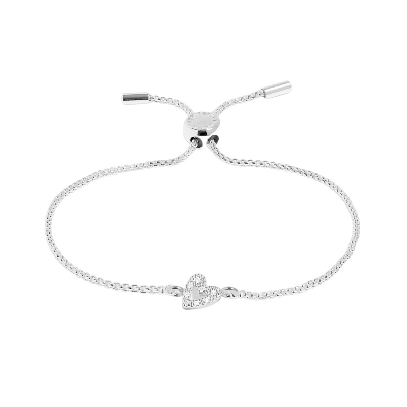 Mini Charms Pavé Offset Heart Bracelet | Silver Plated