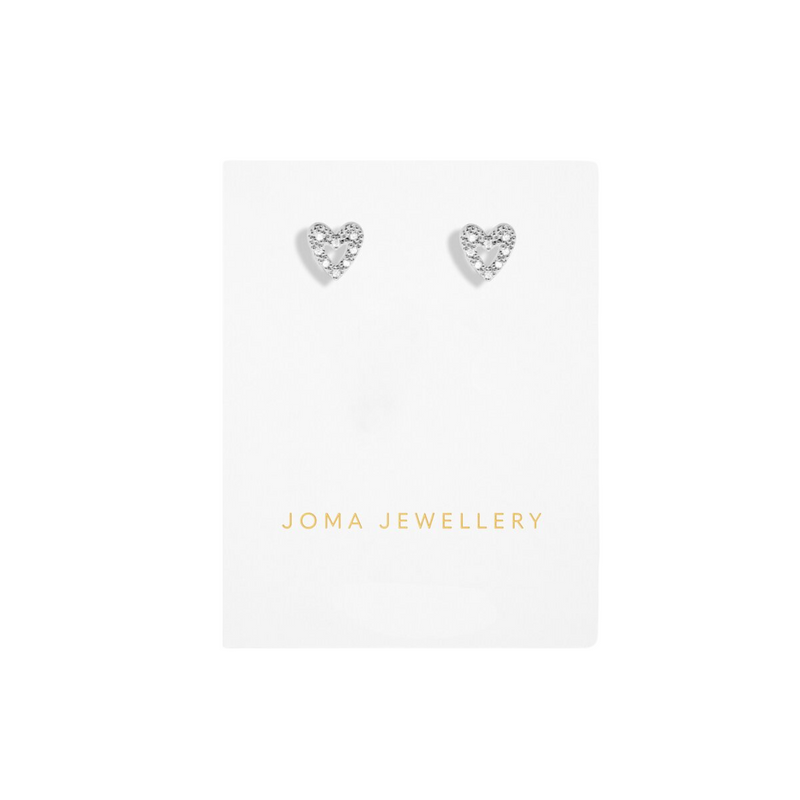 Mini Charms Pavé Offset Heart Earrings | Silver Plated