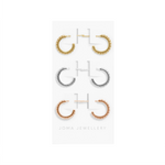 Mini Charms Three Tone Pavé Hoop Earrings | Silver, Gold & Rose Gold Plated