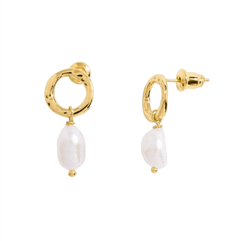 Solaria Baroque Pearl Loop Hoop Earrings | Gold Plated