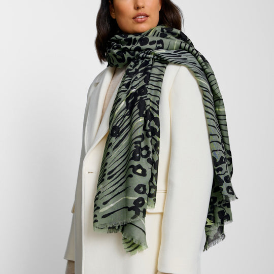 Abstract Animal Print Foil Scarf | Khaki