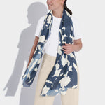 Abstract Floral Print Scarf | Navy & Off White