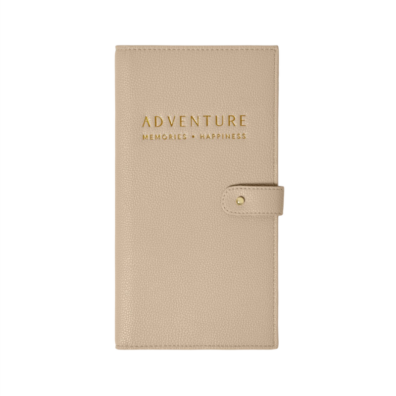'Adventure, Memories, Happiness' Sentiment Travel Wallet | Light Taupe