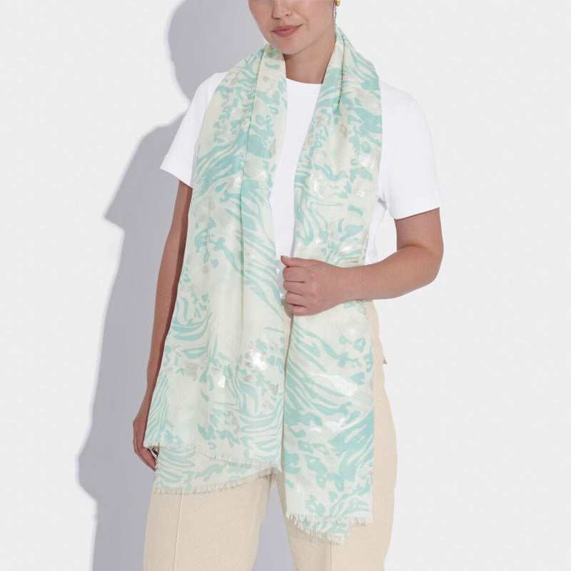 Animal Foil Print Scarf | Duck Egg Blue & Silver