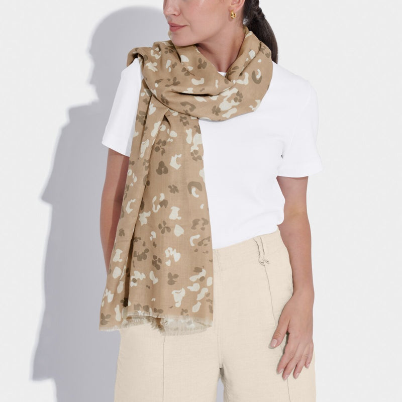 Blossom Print Scarf | Tan & White