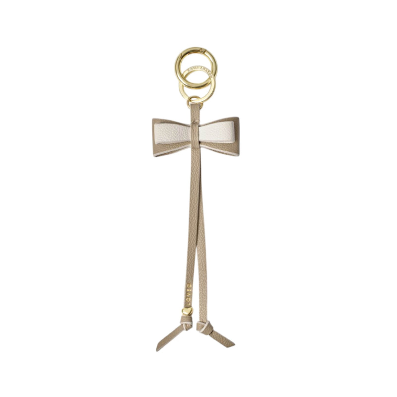 Bow Bag Charm Keyring | Loved | Light Taupe & Off White