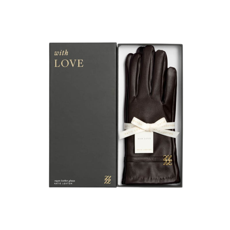 Boxed Woven Vegan Leather Gloves | Chocolate