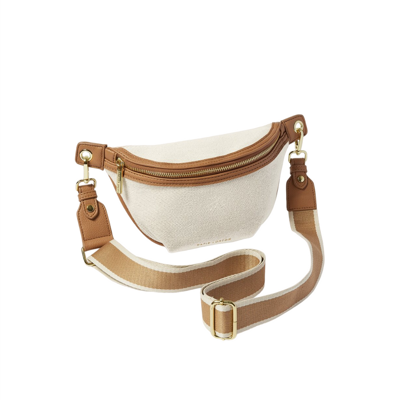 Capri Canvas Belt Bag | Tan & Off White