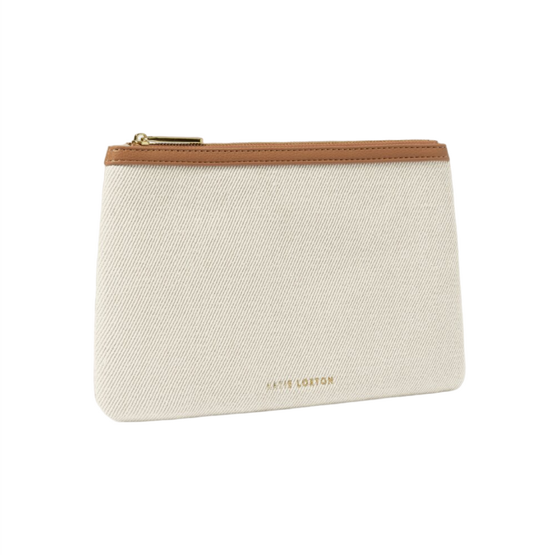 Capri Canvas Pouch | Tan & Off White