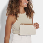 Capri Canvas Pouch | Tan & Off White