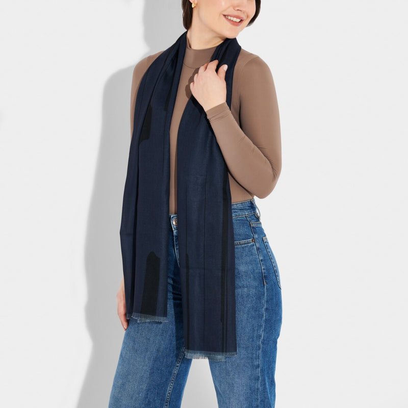 Dashed Line Print Scarf | Navy