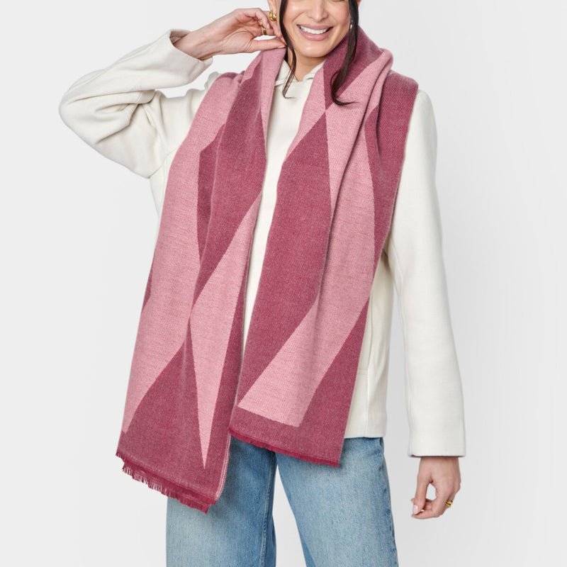 Diamond Print Blanket Scarf | Pink & Garnet Red