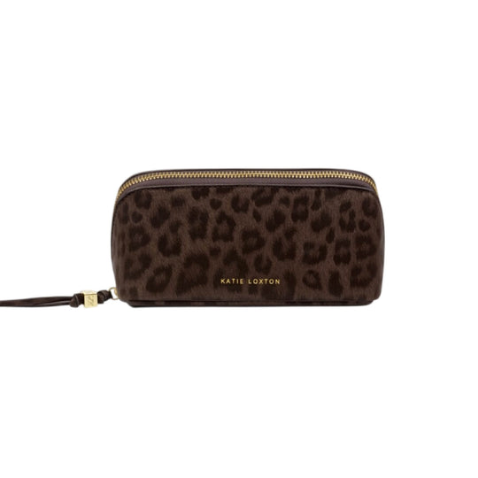 Fold-Out Leopard Print Mirror & Makeup Bag | Chocolate