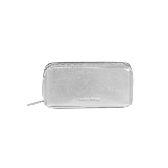 Patent Crackle Fold-Out Makeup Bag with Mirror | Silver