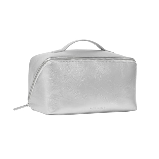 Patent Crackle Fold-Out Makeup & Wash Bag | Silver | Large