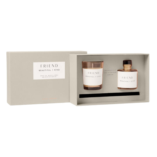 'Friend' Mini Votive & Reed Diffuser Gift Set | English Pear & White Tea