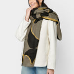 Geometric Arch Foil Print Scarf | Khaki, Black & Gold