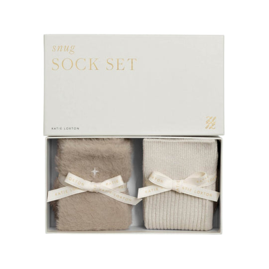Gift Boxed Duo Socks | Taupe Fluffy & Off White Sparkle