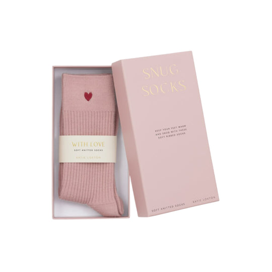Gift Boxed Knitted Heart Socks | Blush Pink