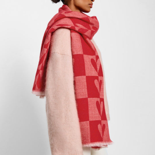 Heart Print Blanket Scarf | Pink/Red