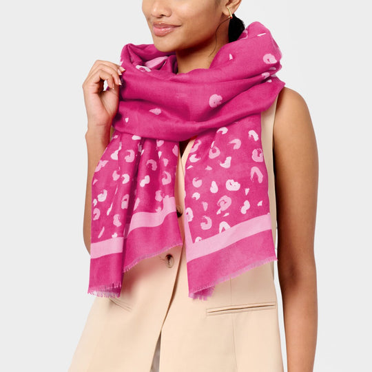Leopard Brush Stroke Print Foil Scarf | Magenta