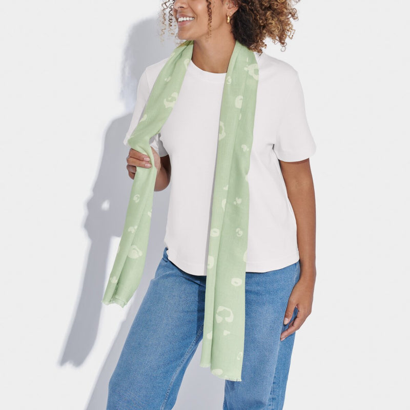 Leopard Brushstroke Print Scarf | Soft Sage & Off White