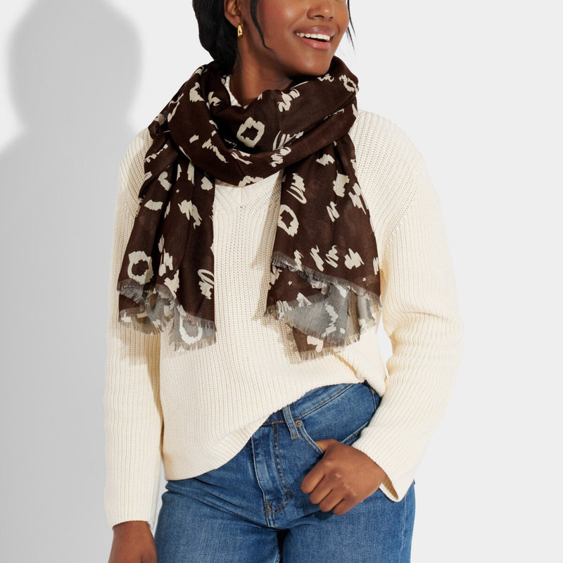 Leopard Print Scarf | Dark Brown & Greige