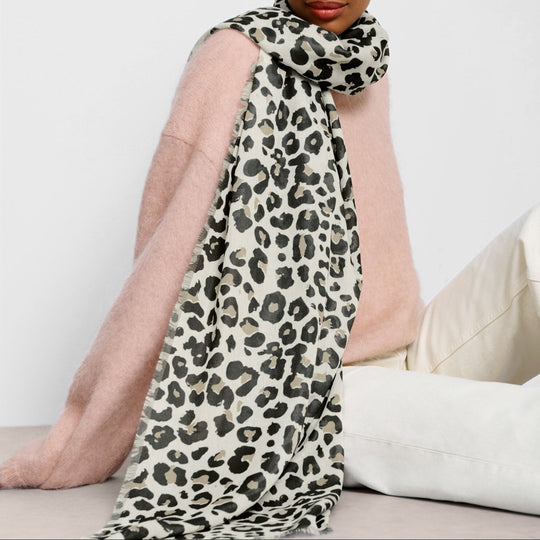 Leopard Print Scarf | Warm Grey
