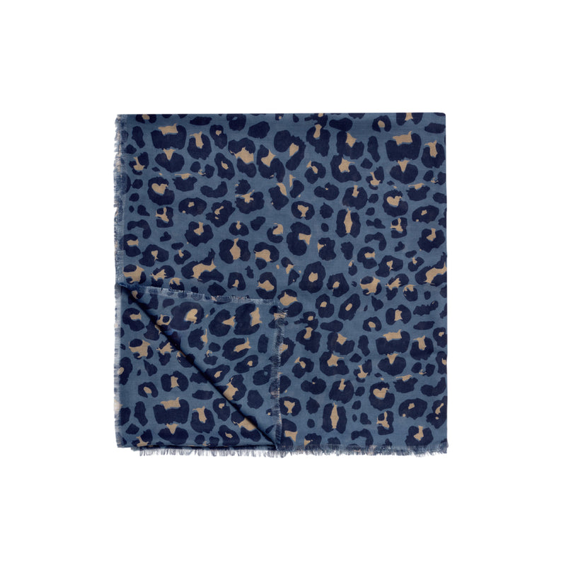 Lightweight Scarf | Leopard Print | Navy & Taupe