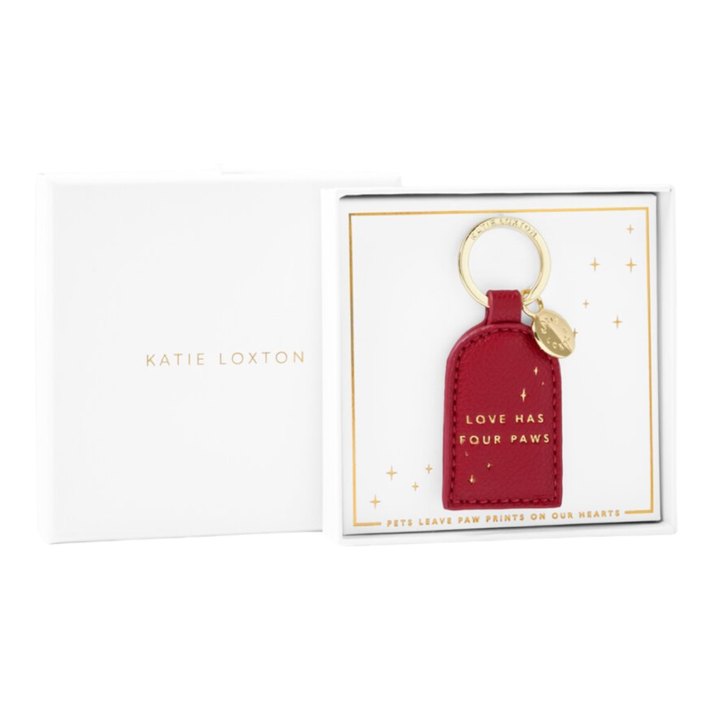 'Love Has Four Paws' Boxed Keyring | Garnet Red