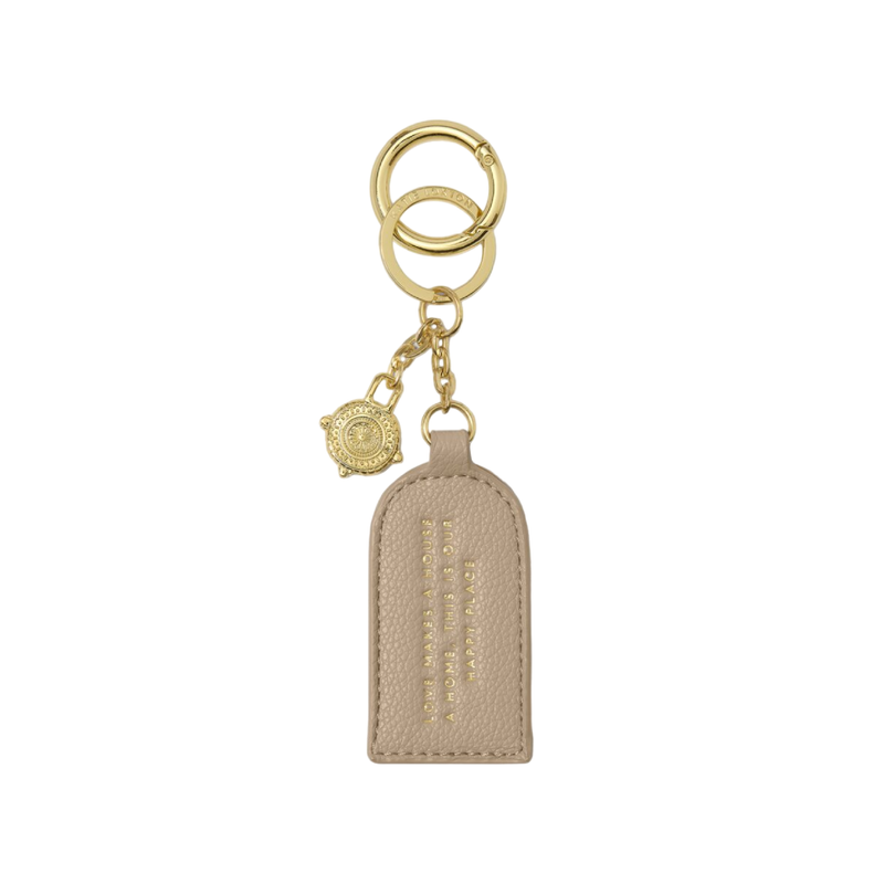 'Love Makes A House A Home' Keepsake Charm Keyring | Light Taupe