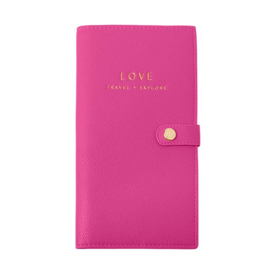 'Love Travel Explore' Sentiment Travel Wallet | Magenta
