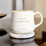 'May Contain Champagne' Porcelain Mug | White & Gold