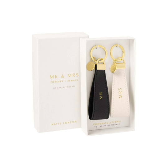 'Mr & Mrs' Boxed Keyring | Black & Off White