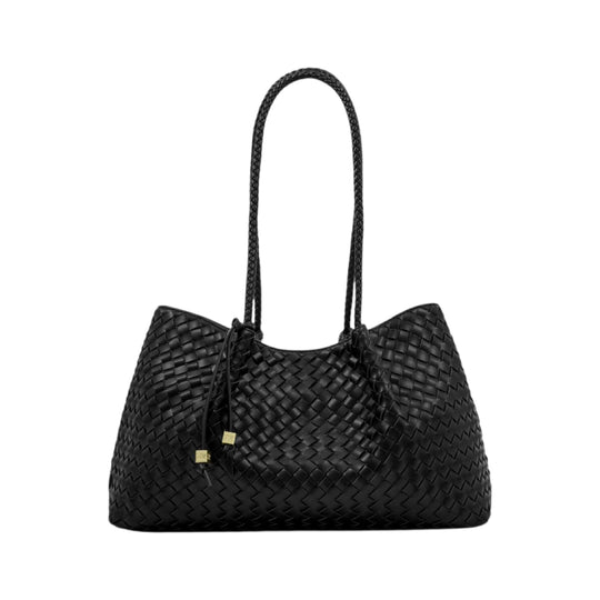 Nova Hand Woven Shoulder Tote Bag | Black | Small