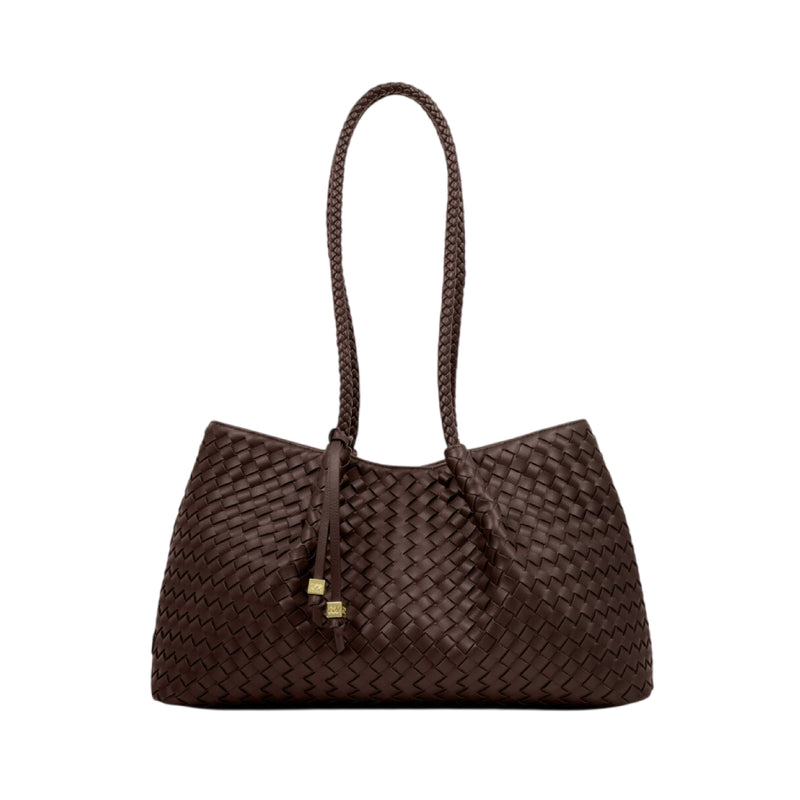 Nova Hand Woven Shoulder Tote Bag | Chocolate | Small