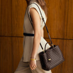 Nova Hand Woven Top Handle Bag | Chocolate