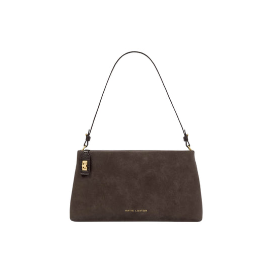 Orin Twist Lock Suedette Shoulder Bag | Bitter Chocolate | Small