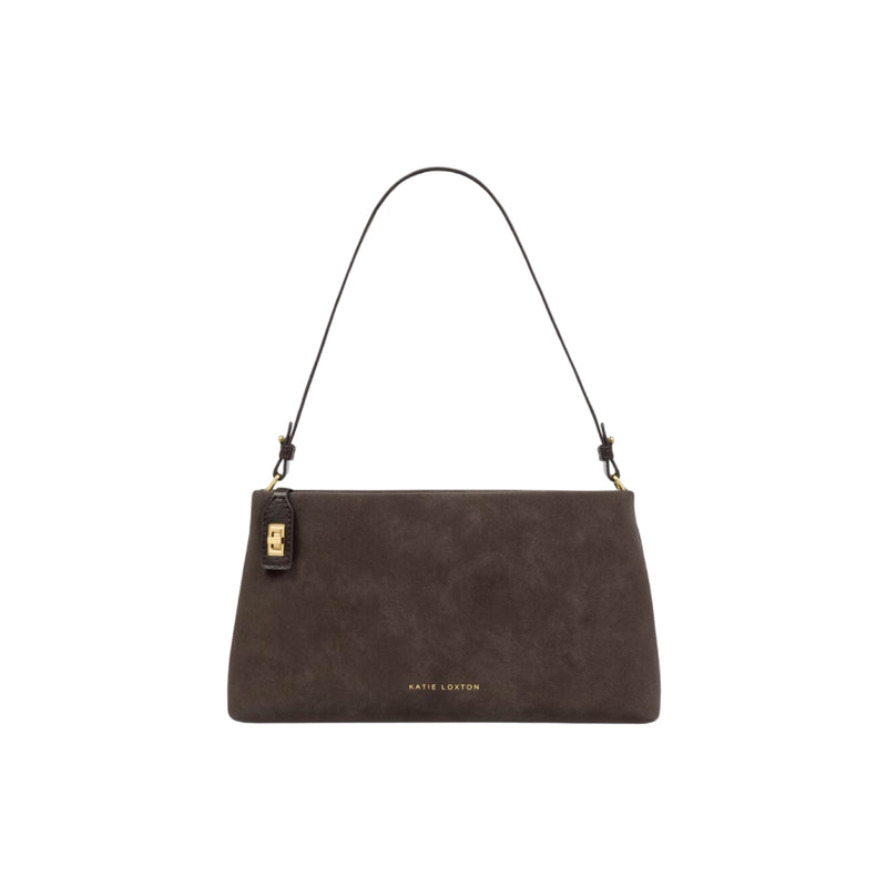 Orin Twist Lock Suedette Shoulder Bag | Bitter Chocolate | Small