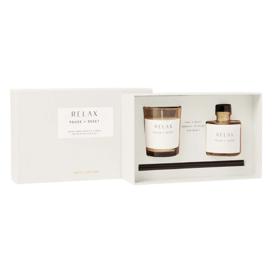 'Relax' Mini Votive & Reed Diffuser Gift Set | Fresh Linen & White Lily