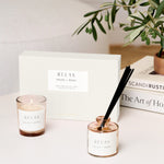 'Relax' Mini Votive & Reed Diffuser Gift Set | Fresh Linen & White Lily
