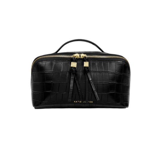 Soho Faux Croc Makeup & Wash Bag | Black | Medium