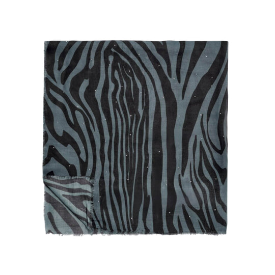 Studded Zebra Stripe Print Scarf | Navy