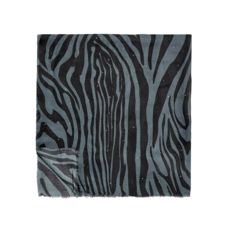 Studded Zebra Stripe Print Scarf | Navy