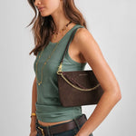 Suedette Cord Shoulder Bag | Bitter Chocolate | Small