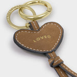 Suedette 'Loved' Heart Bag Charm & Keyring | Caramel