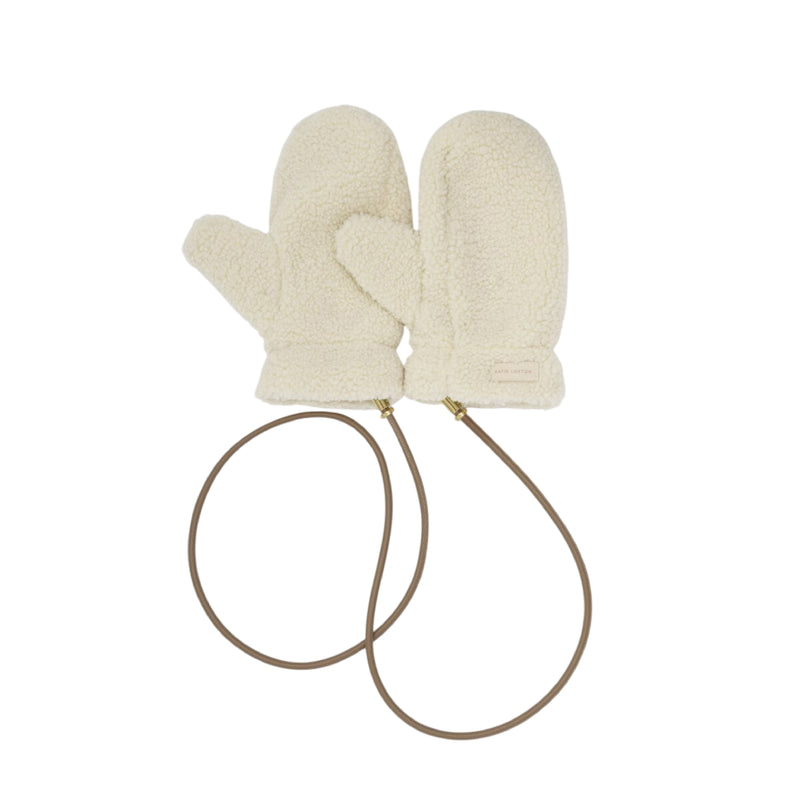 Teddy Mittens with Cord | Cream