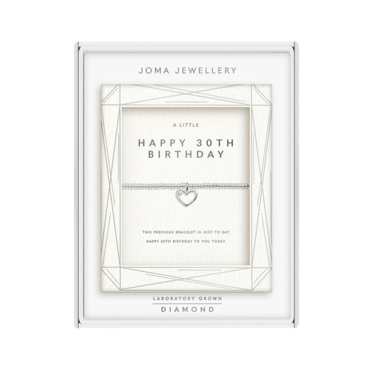 Laboratory Grown Diamond A Little 'Happy 30th Birthday Bracelet | Silver Plated